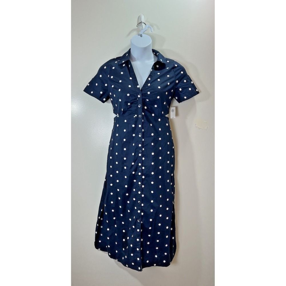 Old Navy Womens Midi Polka Dot Shirt Dress M Preppy Classic Office Workwear NWT